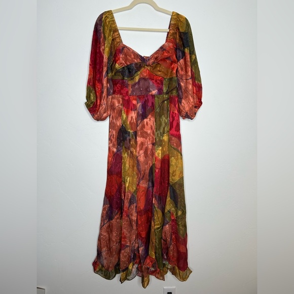 NWT HutchTwist Front Puff Sleeve Elegant Multicolor Women's Midi Dress SZ Small - Picture 4 of 16
